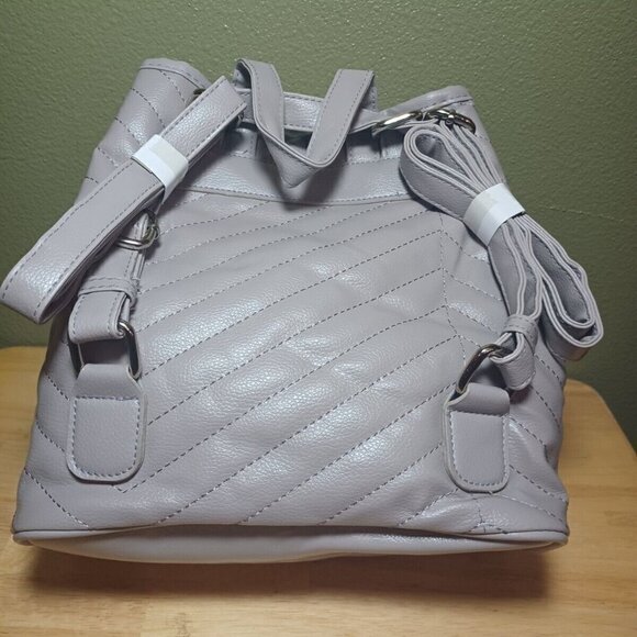 Bella Russo Backpack Purse Gray Taupe Faux Leather Quilted Drawstring Bag NWOT - Picture 2 of 6